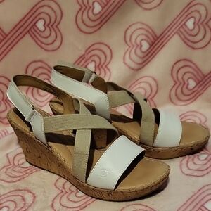 Born White and Tan Wedge Sandals